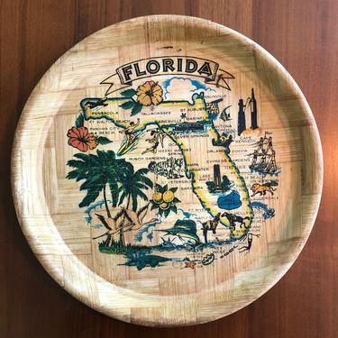 Vintage painted bamboo Beer Bar tray Florida FL USA travel souvenir 1970s 
