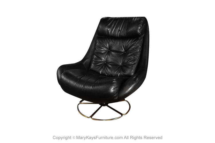 Mid Century Overman Style Highback Swivel Black Chair 