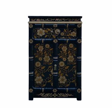 Chinese Black Golden Flowers Side Cabinet End Table Nightstand cs7081E 