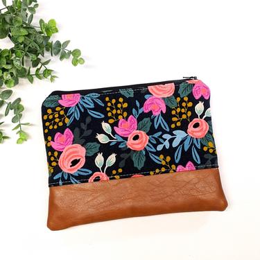 Rifle Paper Makeup Bag: Navy Menagerie Rosa / Travel Pouch/ Vegan Leather 