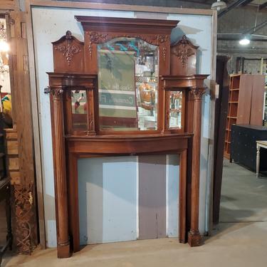 Victorian Fireplace Mantel with Columns and Three Beveled Mirrors