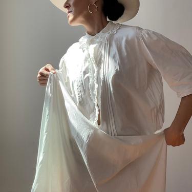 Vintage White Cotton Night Gown | Antique Handmade Cotton Maxi Night Gown 