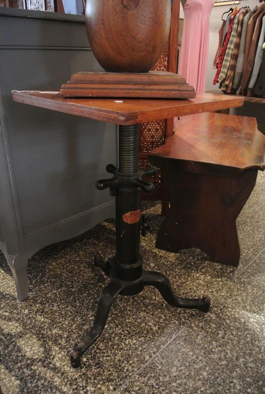 Upcycled industrial lift crank table
