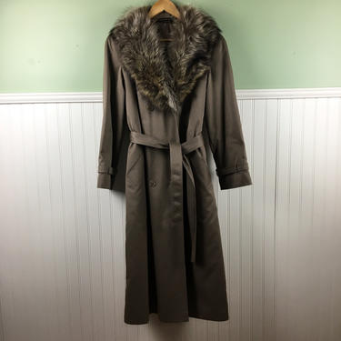 80s lined trench with fur collar - Bromleigh - medium -  vintage winter coat 