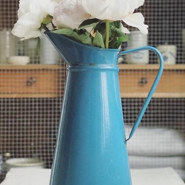 Beautiful vintage French Blue enamelware pitcher- BPR 
