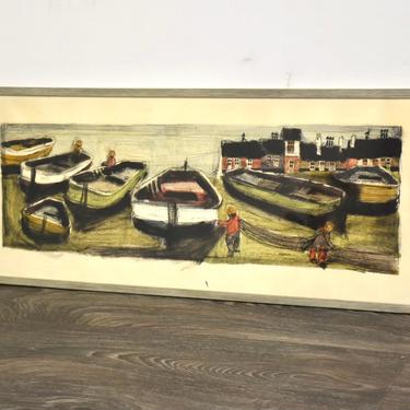 Fishing Dock Painting Signed by Morenno 