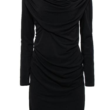 Josie Natori - Black Long Sleeve Draped Cowl Midi Dress Sz S