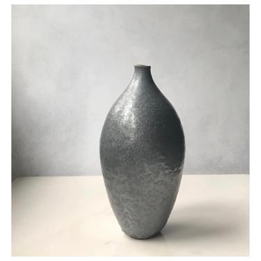 SHIPS NOW - Seconds Sale- one 9.5&quot; tall organic stoneware pod vase in metallic slate crater glaze by sarapaloma pottery 