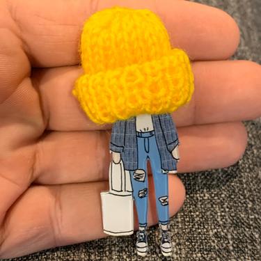 Fashionable Broches, Yellow Wool Cap, Pins, Jewelry, Accessories 