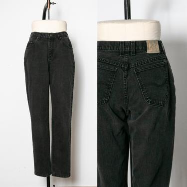 1990s Lee Jeans Cotton Denim Black High Waist 28&quot; x 32&quot; 