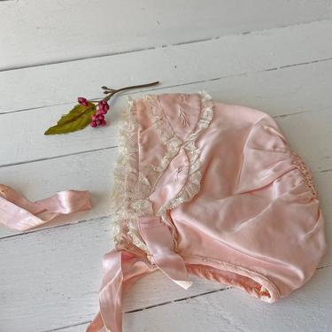 Vintage Silky Pink Baby Bonnet, Doll Bonnet, Sunbonnet // Little Girl Dress Up Clothes //  Lacey And Pink Baby Bonnet // Perfect Gift 
