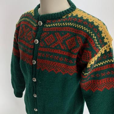 Vintage Handknit Cardigan - 100% Quality Wool - Traditional Pewter Buttons - TURI Handknitted in Norway - Men's Medium to Large 