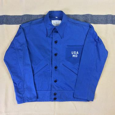 Size M Vintage Men’s 1940s Blue WWII US Army Medical Department Suit, Convalescent Coat 