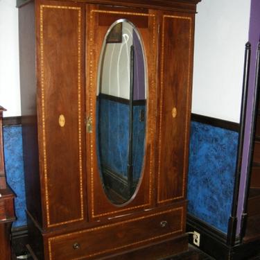 Large Single Door Wardrobe with Mirror and Federal Style InlayMahogany