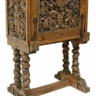 Vargueno Secretary, Computer / TV Stand, Spanish Style Carved, On Stand, 1900's!