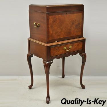 Hickory Chair Co. Mahogany &amp; Burlwood Queen Anne Silverware Silver Chest