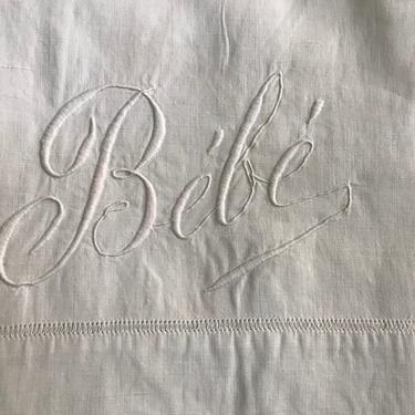 French Linen Baby Sheet, Bébé Hand Embroidered Pram Sheet, Bed Crib Bassinet Sheet, Christening Gift, Baby Shower 