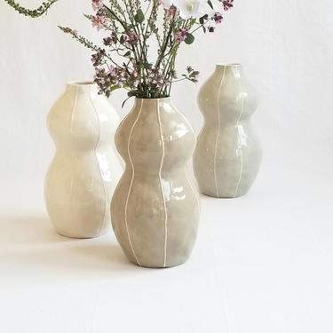 Ceramic vase, Medium tall vase, modern style, white vase. Neutral palette, home decor. art pottery vase. Organic form. Free Shipping 