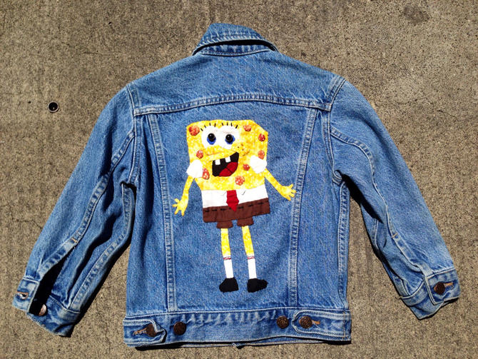 Denim jean jacket | hand Embroidered Sponge Bob Square Pants | Plankton & |  Hatties Vintage Clothing | Portland, OR