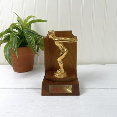 Brother-Brother relay swimming trophy - vintage 1950s wood and metal trophy 
