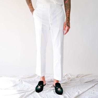 Vintage 90s Haggar White Prest High Waisted Flare Leg Slacks | Made in USA | Cotton Poly Blend | 1990s Designer Tailored Mens White Pants 