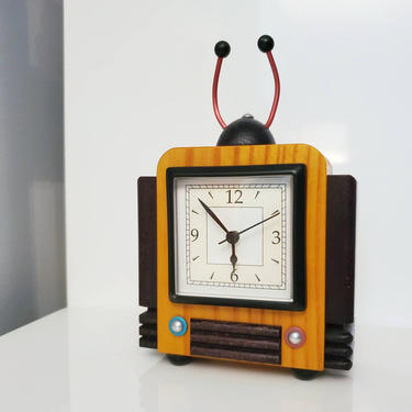 Fun Little Wooden Tv Postmodern Clock 