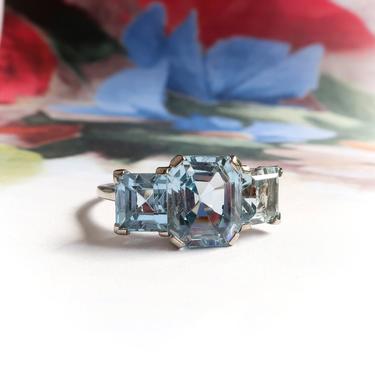 Estate 10.57ct. tw. Synthetic Blue Spinel Three Stone Cocktail Ring 18K White Gold 