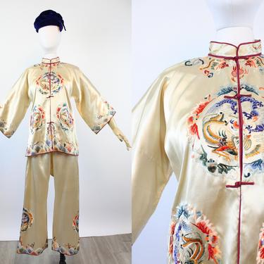 1930s CHINESE silk jacket and LOUNGE pants set small | new summer 