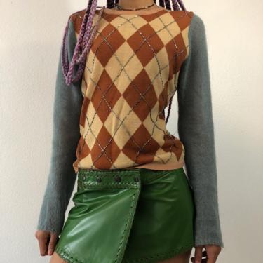 Vintage Green Leather Mini Skirt 