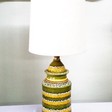 Mid Century Green Yellow Glazed Pottery Lamp MCM 