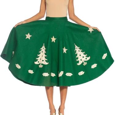 1950S Green Felt Christmas Tree  Skirt 