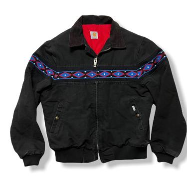 Vintage CARHARTT Bomber Jacket ~ L  ~ Work Wear ~ Aztec / Southwestern ~ Corduroy Collar ~ Made in USA 