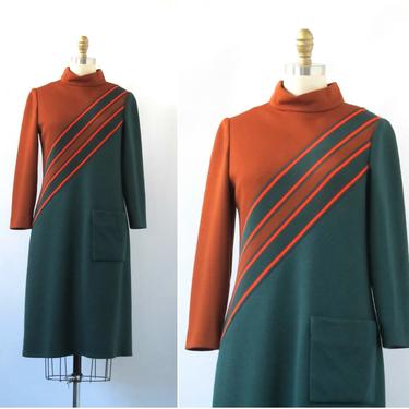 PIERRE CARDIN Vintage 60s Dress | 1960s Geometric Color Block Wool Knit Dress | I Magnin Designer, Mod, Mid Century, Space Age | Size Medium 