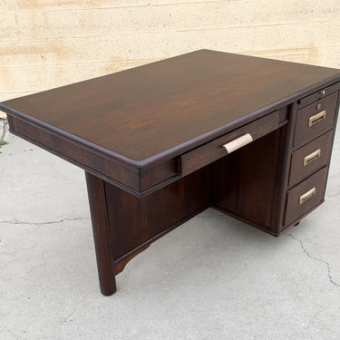 1940s Single Pedestal Modern Oak Desk, Refinished 