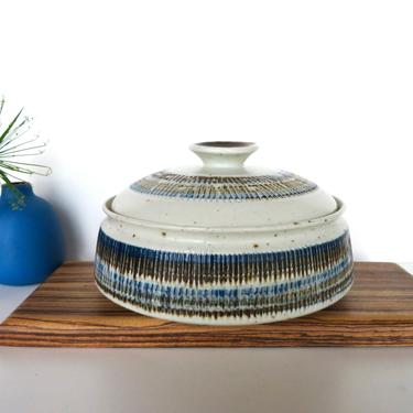 Vintage Otagiri 2 Qt Covered Casserole Dish, Blue And Brown Stoneware Lidded Baking Dish 