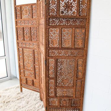 2 Available and Sold Separately - Vintage/Antique Hand Crafted Solid Wood Moroccan Bohemian Style Hand Carved Lattice Screens- Made in India 