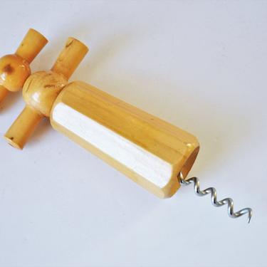 Vintage French Beechwood Double Helix Wooden Corkscrew Wine Opener, Made in France 