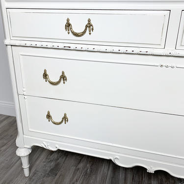 COMING SOON - Vintage White Four Drawer Dresser with Swing Mirror 