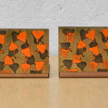 Modern Orange Brown Gold Enameled Copper Bookends 