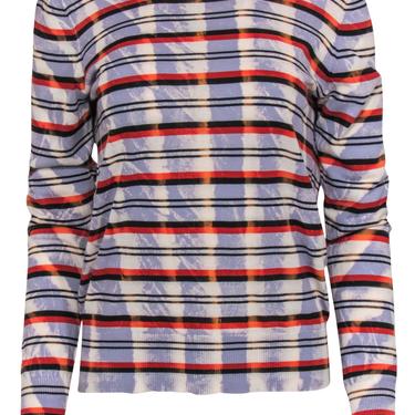 Proenza Schouler - Lilac, Red &amp; Black Striped &amp; Bleach Print Cotton Sweater Sz M