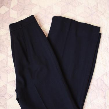 60s 70s Wool Trousers Pants Navy Blue Wide Leg High Waist Size XXS / XS 