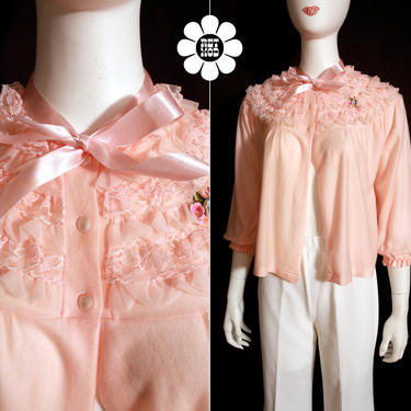 NWOT Vintage 60s 70s Light Pink Fuzzy Soft Ruffled Nightgown Top 