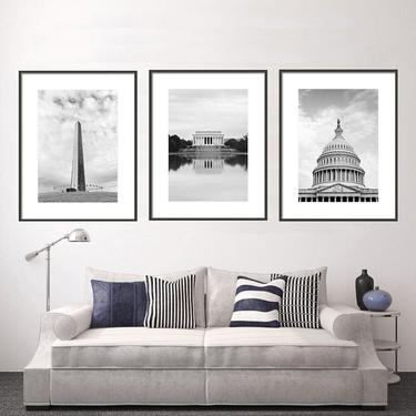 Washington DC Print Set, Black White Washington DC Set of 3 Photos, Capitol Dome Print, Lincoln Memorial Photo, Washington Monument Wall Art 