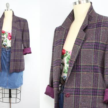 Vintage 80's Purple Plaid Wool PENDLETON Blazer / 1980's Office Jacket / Pockets / Women's Size Medium - Large by Ru