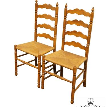 Set of 2 TELL CITY Solid Hard Rock Maple Ladderback Colonial Style Dining Side Chairs w. Rush Seat 2312 - #48 Andover Finish 