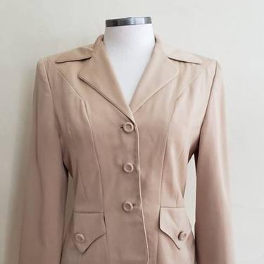 1940s Beige Wool Blazer Tailored Jacket / 40s Suit Jacket Button Down Front Gabardine Sand / Gretchen 
