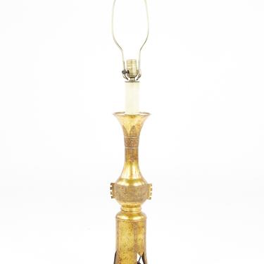 Mid Century Egyptian Motif Gold Metal Table Lamp - mcm 