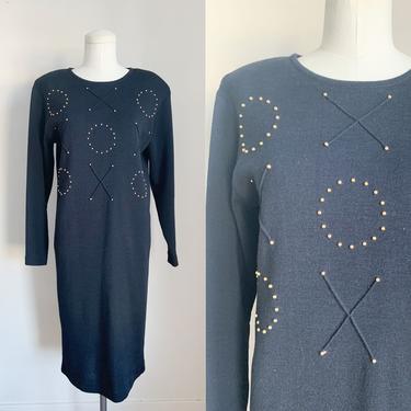 Vintage 1980s Black XOXO Wool Sweater Dress / L 