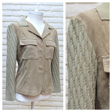 Vintage St. John Sport Pale Green Knit and Corduroy Jacket Shirt Size Small 