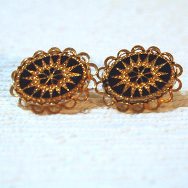 Vintage Art Deco Style Gold and Black Earrings/Coatume jewelry 